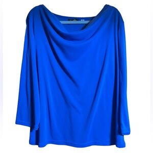 Bob Mackie’s Drape Neck Bracelet Sleeve Knit Top In Royal Blue. Size 1X.